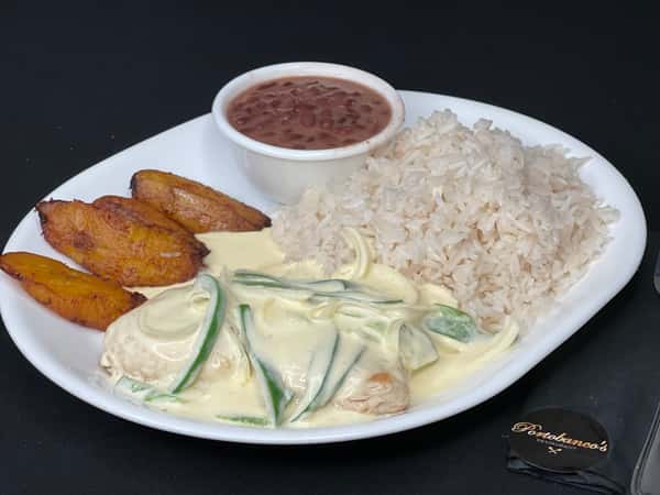 beans, meat, creamed veggies, rice