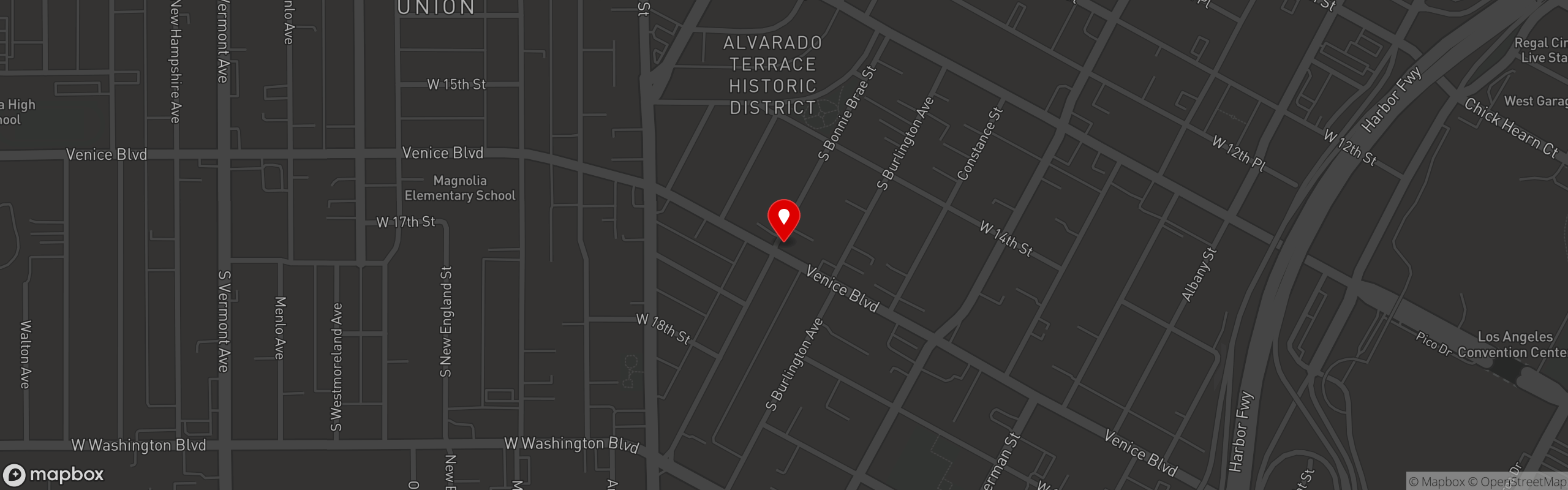Street map pinning Portobanco's Restaurant in Los Angeles